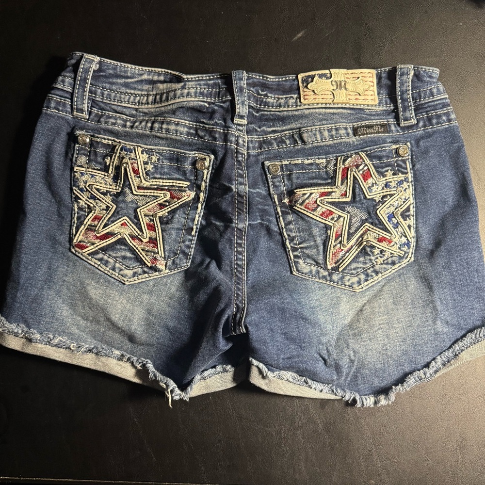 Miss Me High Rise Denim Shorts Sz 30 Embellished USA Stars